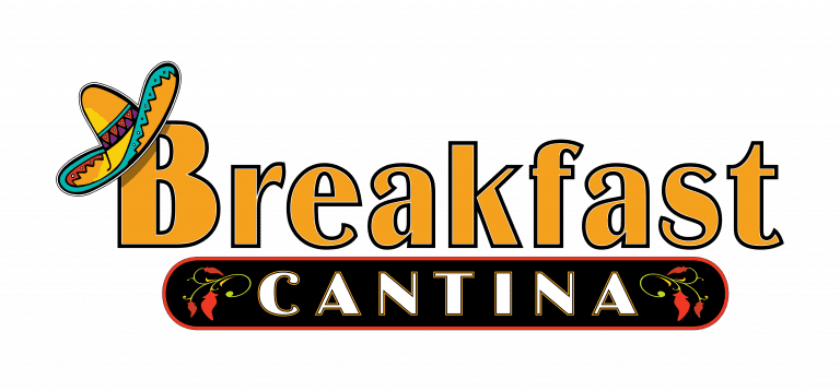 orange black and multi colored Breakfast Cantina restaurant logo in Sandpoint Idaho